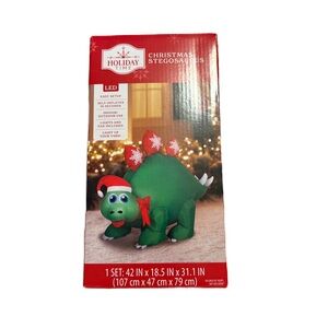 Holiday Time Green and Red Christmas Dinosaur Inflatable NEW Blow Up Decoration
